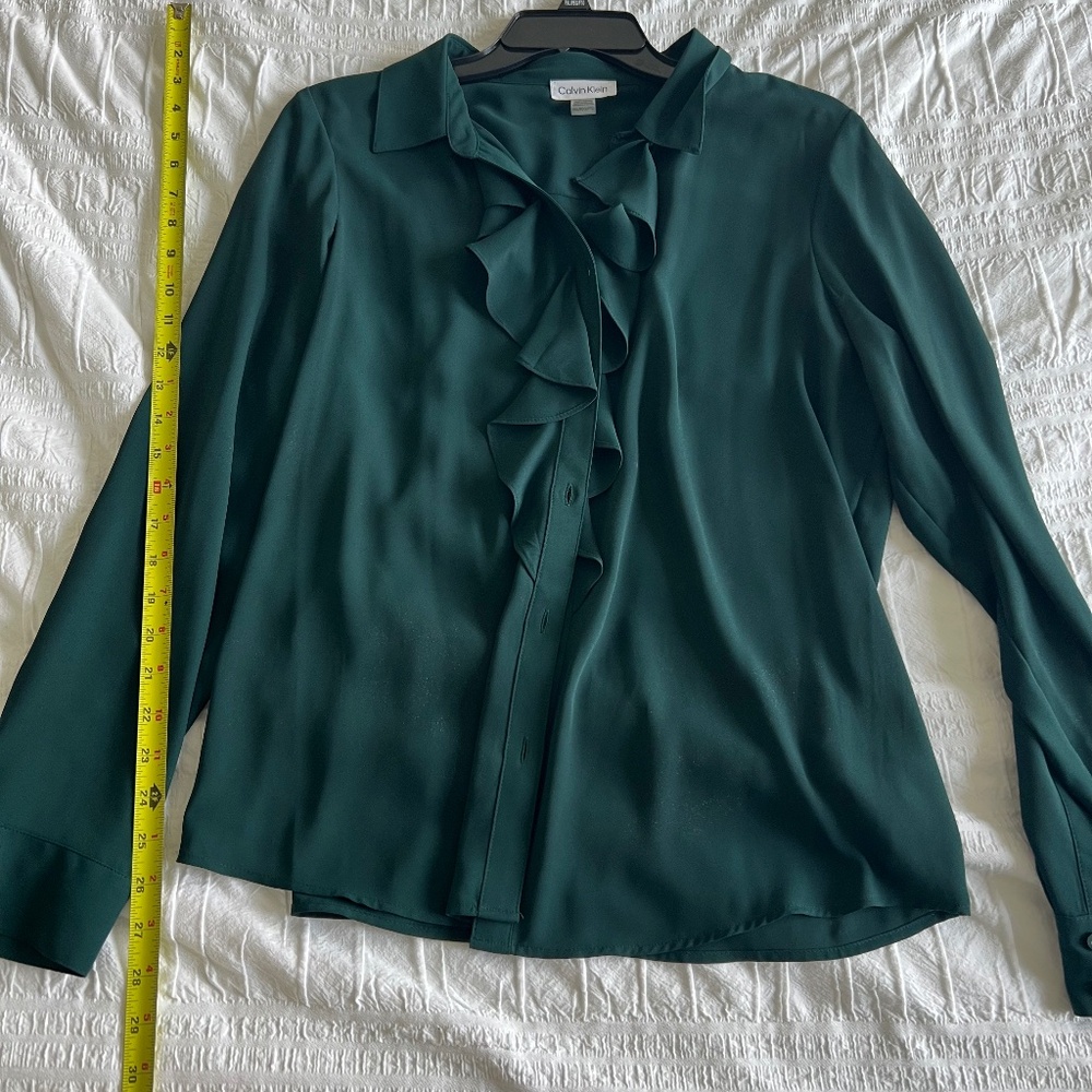Calvin Klein Dark Green Blouse Petite XL Button Down